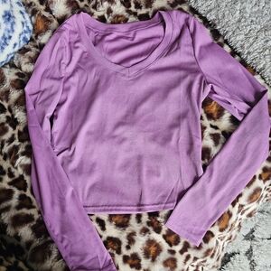 Garage Ribbed V-Neck Long Sleeve Top - Lavender